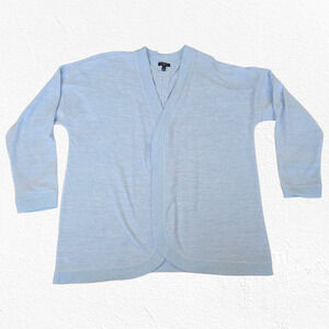 Talbots Light Blue Ruched Back Open Front Cardigan Sweater Size Large Petite